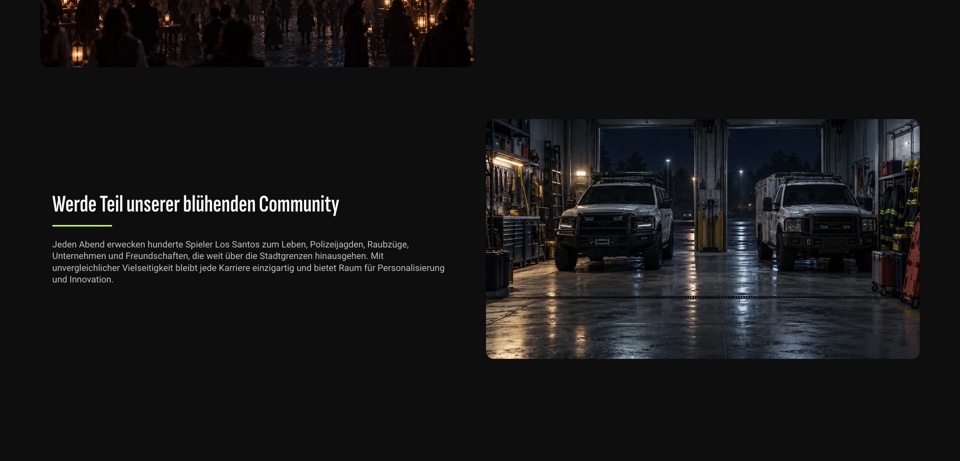 Localized community page shown in German, with server highlights and a garage scene.